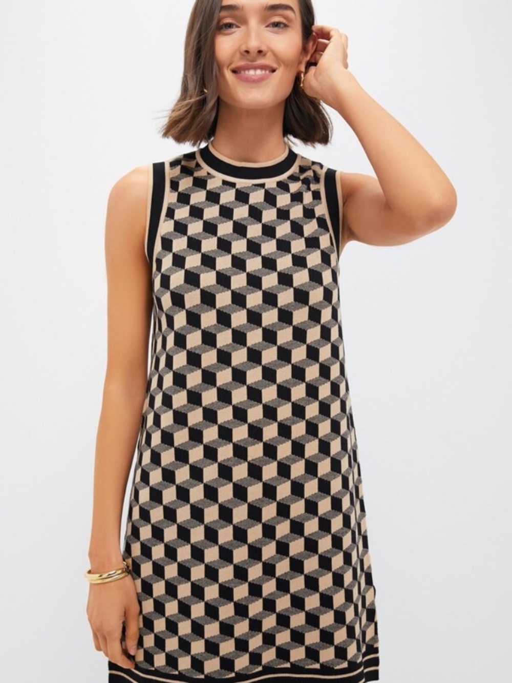 Camila Coelho Black and Tan Geometric Mini Dress